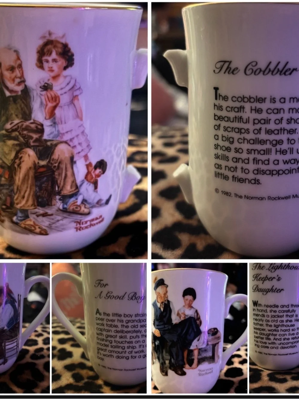 Norman Rockwell White Mug with Multicolor Illustration and Gold Trim set of the